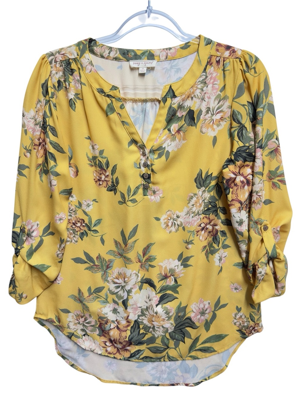 Silky Satin Matte Knit Abstract Art Toile Floral Leaf Vines Blouse Top